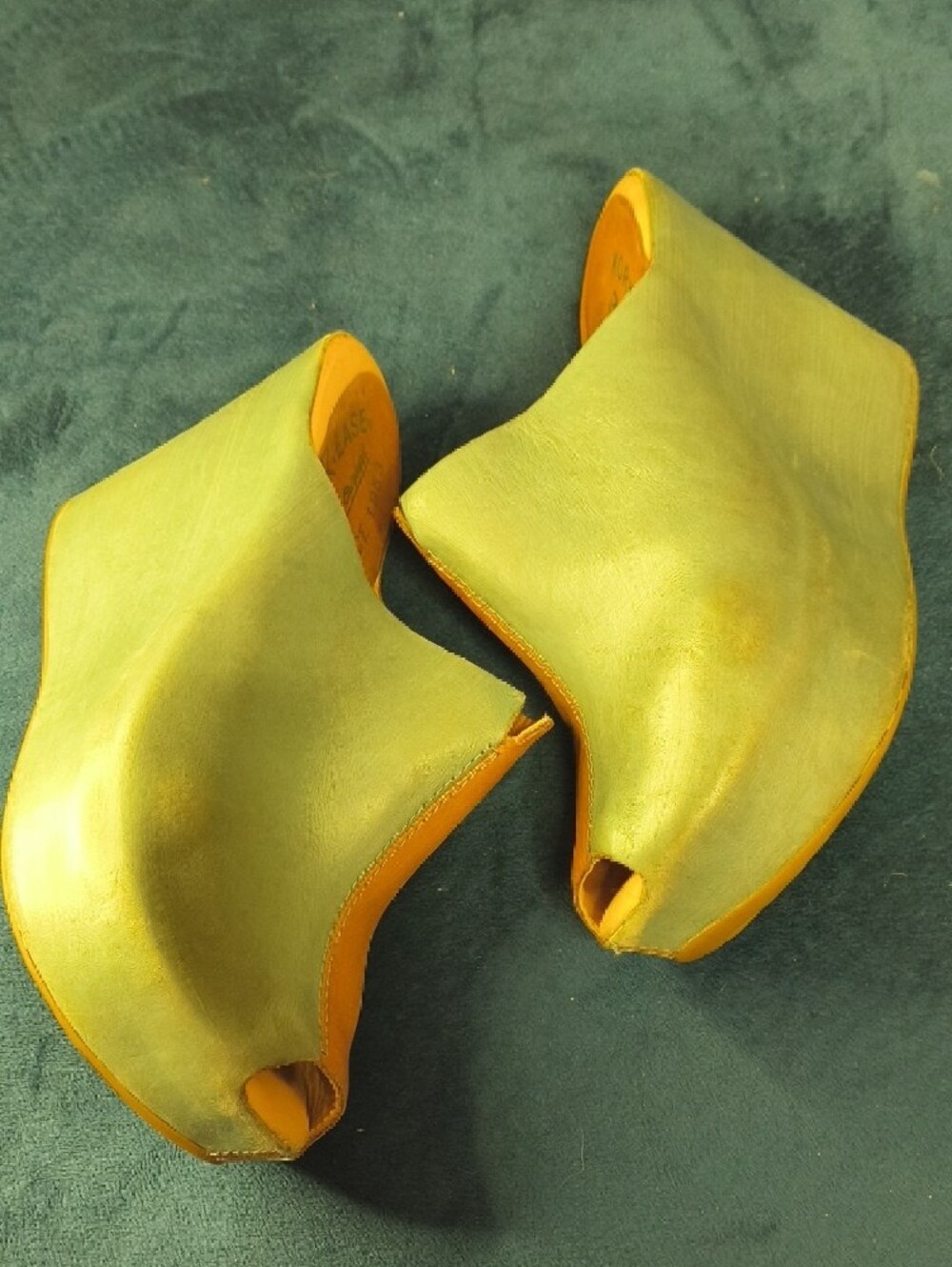 Kork-Ease Two-Tone Leather Peep-Toe Wedge Mules in Tan & Grayish Blue - Picture 3 of 5